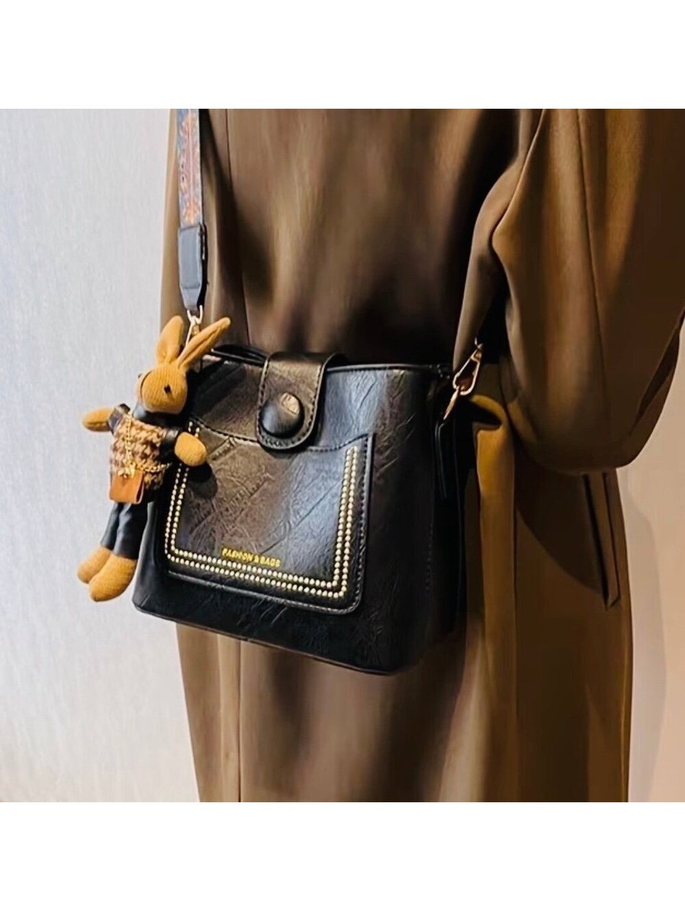 New -Super Cute & Stylish - Boho Style Faux Leather Bucket Bag - Black